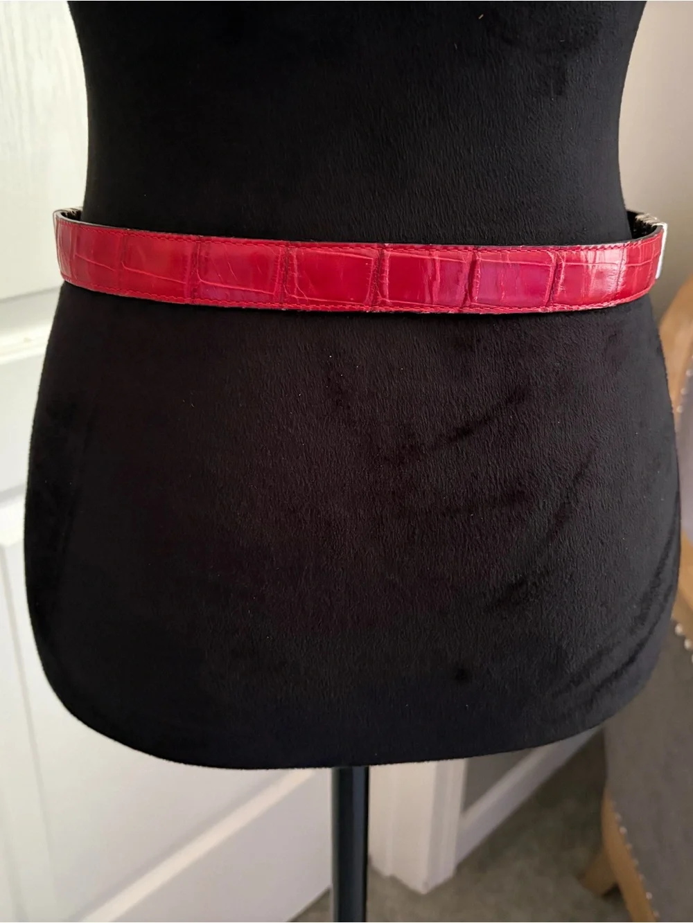 Brighton Red Croc-Embossed Leather Belt with Ornate Silver Buckle